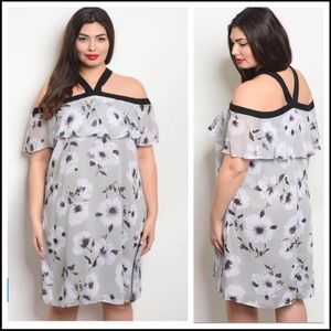 🖤fully lined-cold shoulder, floral print, unique neckline